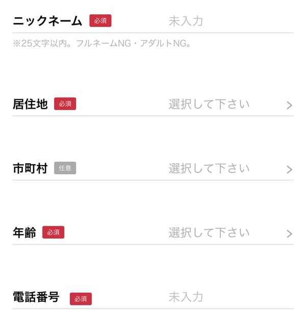 メルパラ登録画面